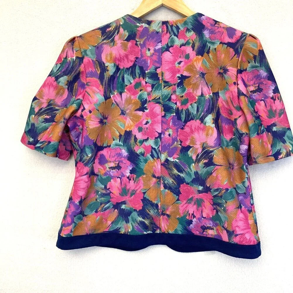 Pablo Collection Button‎ Up Floral Blazer Jacket 8P Petite 8 Colorful 1/2 Sleeve